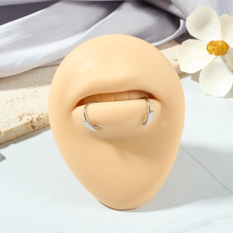 QWALIT Fake Lip Ring Cuffs Fake Nose Face Dermal Piercing Silver Clip on Vampire Teeth Fangs Faux Snake Bites Clip Nose Ring Hoops non Piercing Stick on Stud Jewelry for Halloween Jewelry Women Men - Image 5